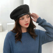 Belt Buckle Beret Woman Denim Hats