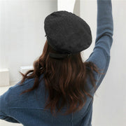 Belt Buckle Beret Woman Denim Hats