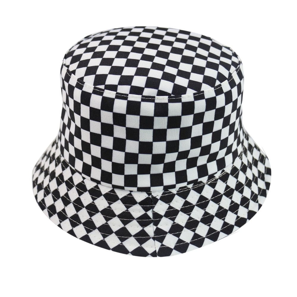 New Black White Plaid Check Bucket Hats