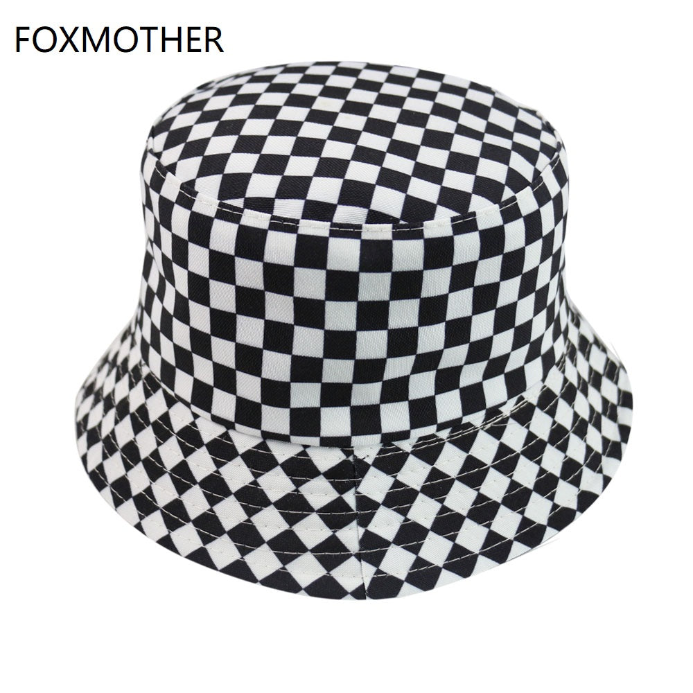 New Black White Plaid Check Bucket Hats