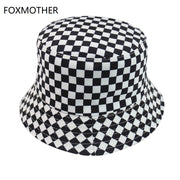 New Black White Plaid Check Bucket Hats