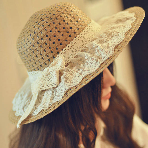 Women Lace Sun Hats For  Wide Brim Straw