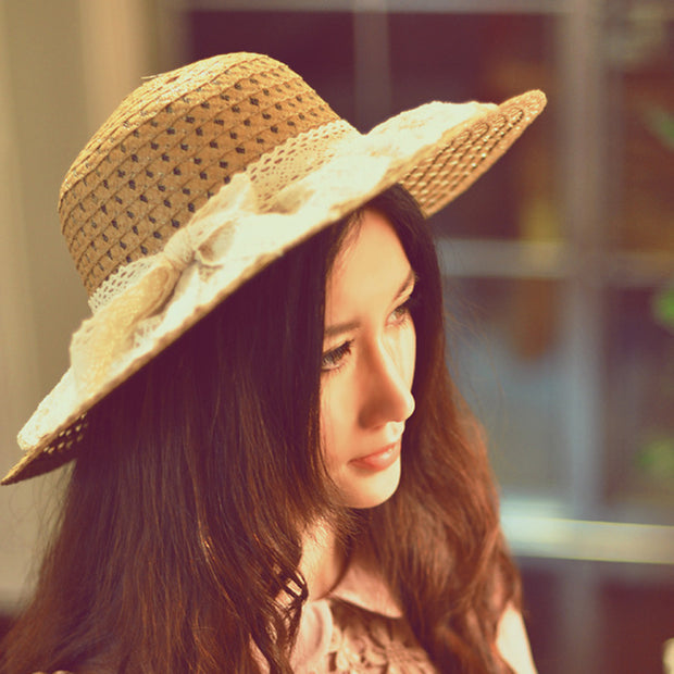 Women Lace Sun Hats For  Wide Brim Straw