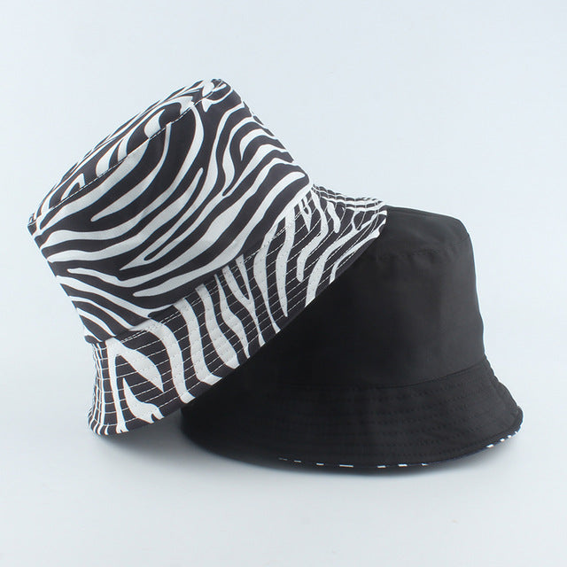 Fashion Reversible Black White Cow Print Bucket Hat
